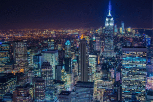 New York Skyline at Night During Christmas